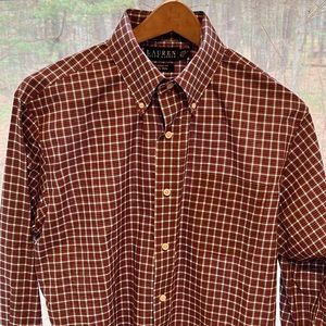 Lauren Ralph Lauren Men’s Red Plaid Classic Fit Long Sleeve Button Down Cotton